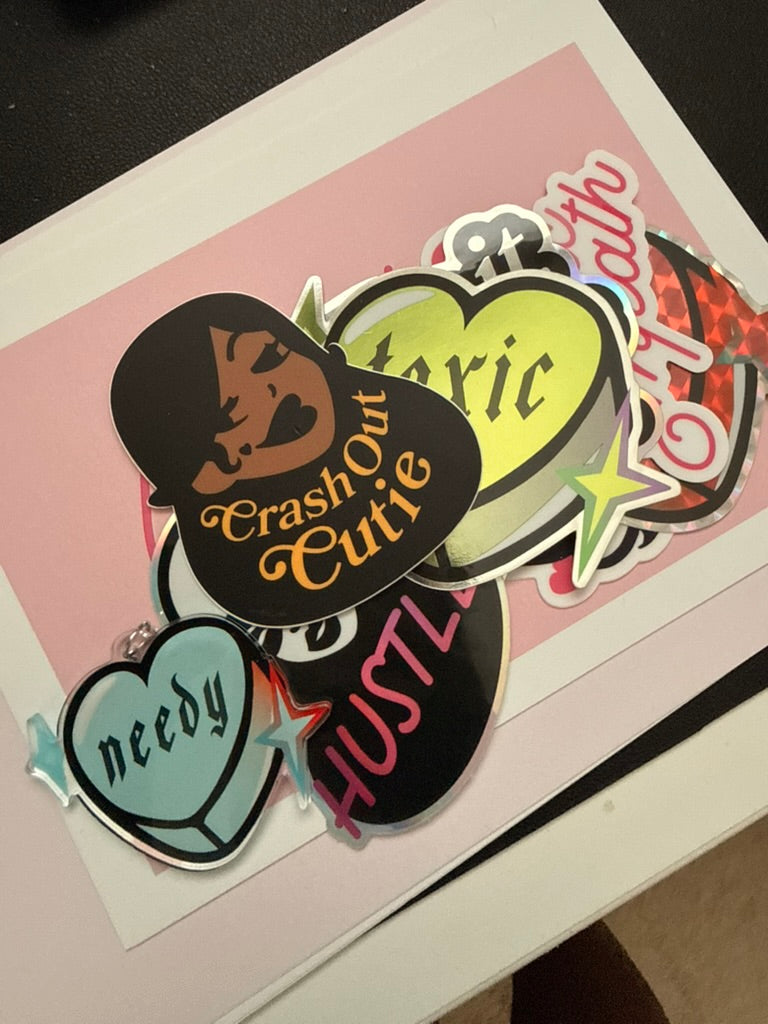 Crash Out Cutie Vinyl Sticker, 3x3 Permanent