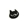 A die-cut vinyl sticker featuring a black cartoon cat head with a grumpy, sleepy expression and a white border, shown on a plain white background.